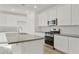 Bright modern kitchen with white cabinets, stainless steel appliances, grey countertops, and tile backsplash at 17165 W Corrine Dr, Surprise, AZ 85388