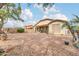 Spacious backyard with a rock covering, covered patio, and mature trees at 18033 W Carmen Dr, Surprise, AZ 85388