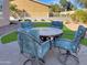 Outdoor patio area features ample seating, a large stone table and turf at 19765 N Swan Ct, Maricopa, AZ 85138