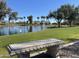 Scenic pond view with a fountain, palm trees, and seating areas at 3921 E Runaway Bay Pl, Chandler, AZ 85249