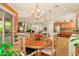 Bright dining area showcasing a round wooden table, chandelier, and seamless flow to kitchen and living area at 4138 E Indigo St, Gilbert, AZ 85298