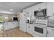 Bright, modern kitchen featuring white cabinetry, stainless appliances, and stylish backsplash at 10226 W Snead S Cir, Sun City, AZ 85351