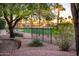 Backyard view of golf course and palm trees through a black metal fence at 22813 N Del Monte Dr, Sun City West, AZ 85375