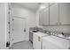 Bright laundry room features white cabinets, granite countertops and stainless steel appliances at 30600 N Pima Rd # 24, Scottsdale, AZ 85266