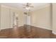 The main bedroom with hardwood floors leads to the main bathroom at 4109 E Del Rio St, Gilbert, AZ 85295