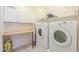 Bright laundry room featuring cabinets, countertop space, and modern washer and dryer units at 4243 S Hackberry Trl, Gold Canyon, AZ 85118