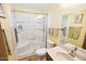 Bathroom featuring an enclosed shower, a toilet, and a vanity with a sink at 4328 E Capri Ave # 171, Mesa, AZ 85206