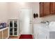 Functional laundry room with washer, dryer, storage cabinets, and a convenient door to the garage at 5721 W Molly Ln, Phoenix, AZ 85083