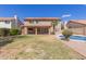 Lush backyard featuring a sparkling pool, spacious patio, and meticulously manicured lawn at 4643 E Villa Maria Dr, Phoenix, AZ 85032