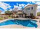 Sparkling blue swimming pool with concrete surround, lush landscaping, and desert trees at 3938 E Morrison Ranch Pkwy, Gilbert, AZ 85296