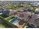 Captivating aerial shot of home with a backyard pool, patio, and manicured lawn in a well-planned community at 5340 S Sabrina --, Mesa, AZ 85212