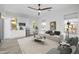 Cozy living room with sleek, light-colored furniture, white walls, and an adjacent kitchenette at 5340 S Sabrina --, Mesa, AZ 85212