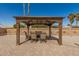 Backyard gazebo with seating area features brick pavers, string lights and palm trees at 10718 W Saratoga Cir, Sun City, AZ 85351