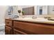 Tastefully designed bathroom featuring wood cabinets, a white sink, and modern fixtures at 913 E Tekoa Ave, Gilbert, AZ 85298