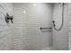 Accessible tiled shower with a hand-held sprayer and grab bar at 9918 W Willow Creek Cir, Sun City, AZ 85373