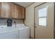 Convenient laundry room with washer, dryer, overhead cabinets, and an exterior door for easy access at 3330 E Main St # 7, Mesa, AZ 85213