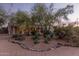 The backyard is covered with desert landscaping, desert plants, large green trees and rocks to complete the space at 38301 N 15Th Ave, Phoenix, AZ 85086