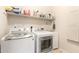 Well-lit laundry area with modern washer and dryer units and ample shelving at 38301 N 15Th Ave, Phoenix, AZ 85086