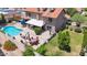 Aerial view of home showcasing the pool, patio, and well-manicured lawn at 5045 E Redfield Rd, Scottsdale, AZ 85254