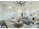 Bright, airy living room with modern decor, a ceiling fan, and an inviting atmosphere at 7543 E Keats Ave, Mesa, AZ 85209