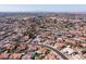 Large aerial view showing a suburban neighborhood with tree-lined streets and tiled roofs at 1501 N Lesueur --, Mesa, AZ 85203