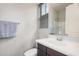 Bright bathroom with large mirror, vanity with drawers, open window, and white shower at 1756 E Bridgeport Pkwy, Gilbert, AZ 85295