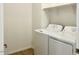 Laundry room showcasing a modern washer and dryer with shelving at 7701 W Avenida Del Rey --, Peoria, AZ 85383