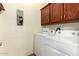 Functional laundry room with washer, dryer, and cabinet storage at 8500 E Southern Ave # 447, Mesa, AZ 85209
