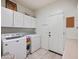 Functional laundry room with a washer, dryer, and plenty of storage space and neutral colors at 1427 E Palomino Dr, Gilbert, AZ 85296