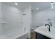 Bright bathroom with tiled shower, dual sink vanity, and modern fixtures at 623 N Parsell --, Mesa, AZ 85203