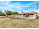 Scenic view of the home's rear exterior showcases the backyard with mature trees and covered patio at 10516 W El Capitan Cir, Sun City, AZ 85351