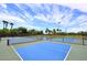 Outdoor pickleball courts with blue and green surfaces, surrounded by trees and blue skies at 16935 W Cambridge Ave, Goodyear, AZ 85395