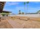 A spacious backyard featuring a brick pathway, a covered patio, and mature palm trees at 2026 E Duke Dr, Tempe, AZ 85283