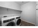 Neat laundry room, featuring modern washer and dryer units plus shelving at 2923 E Preston St, Mesa, AZ 85213