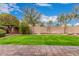 Spacious backyard featuring lush green grass, mature trees, and a brick perimeter wall at 3881 S Marion Way, Chandler, AZ 85286