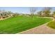 Beautiful greenbelt view with lush grass and mature trees adding privacy at 4319 W Winslow Way, Eloy, AZ 85131