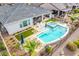 Aerial view of backyard oasis with a private pool, spa, patio, and lush landscaping, perfect for outdoor living at 4319 W Winslow Way, Eloy, AZ 85131