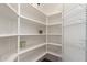 Walk-in pantry featuring custom shelving, providing ample storage space for groceries and kitchen essentials at 4376 S Santiago Way, Chandler, AZ 85248