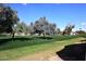 Scenic view of the golf course with well-maintained green grass and mature trees, enhancing the community's appeal at 10960 N 78 St, Scottsdale, AZ 85260