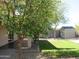 Landscaped backyard featuring a shed and well-maintained lawn at 2830 W Grenadine Rd, Phoenix, AZ 85041