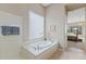 Soaking tub in a bathroom, complete with a window view, and access to the primary bedroom at 42123 N Long Cove Way, Anthem, AZ 85086