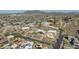 Panoramic aerial perspective of neighborhood, showcasing modern architecture among desert terrain, with mountain backdrop at 1340 E Las Palmaritas Dr, Phoenix, AZ 85020