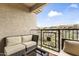 Cozy balcony with desert views and outdoor seating for relaxing or entertaining guests at 13700 N Fountain Hills Blvd # 365, Fountain Hills, AZ 85268