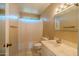 Bathroom with a vanity featuring a white top, tile flooring, and a shower curtain over the tub at 14625 N 25Th Pl, Phoenix, AZ 85032