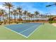 Well-maintained tennis court with palm trees nearby and a walking path to the side at 15046 W Cooperstown Way, Surprise, AZ 85374