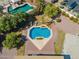 A bird's eye view shows the pool with a uniquely shaped, light-colored brick border at 16428 N 39Th Pl, Phoenix, AZ 85032