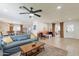 Open-concept living room featuring comfortable seating, a ceiling fan, and access to outdoor space at 3015 E Dahlia Dr, Phoenix, AZ 85032