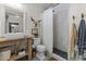 Rustic bathroom with a unique vanity, modern shower, and decorative accents, creating a stylish and comfortable space at 49011 N 7Th Ave, New River, AZ 85087