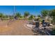 Community playground featuring a climbing structure, fire pit, and seating surrounded by landscaping at 11107 E Ulysses Ave, Mesa, AZ 85212