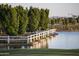 Scenic pond featuring a white fence, lush trees, and tranquil waterside scenery at 11300 N Casa Dega Dr # 1058, Surprise, AZ 85388